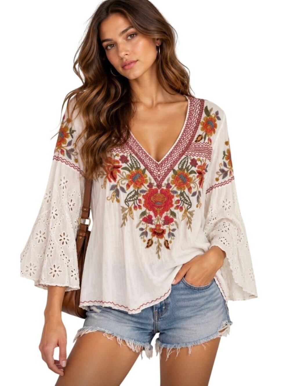 Johnny Was Workshop Violette Swing Blouse White NWT - Size XS